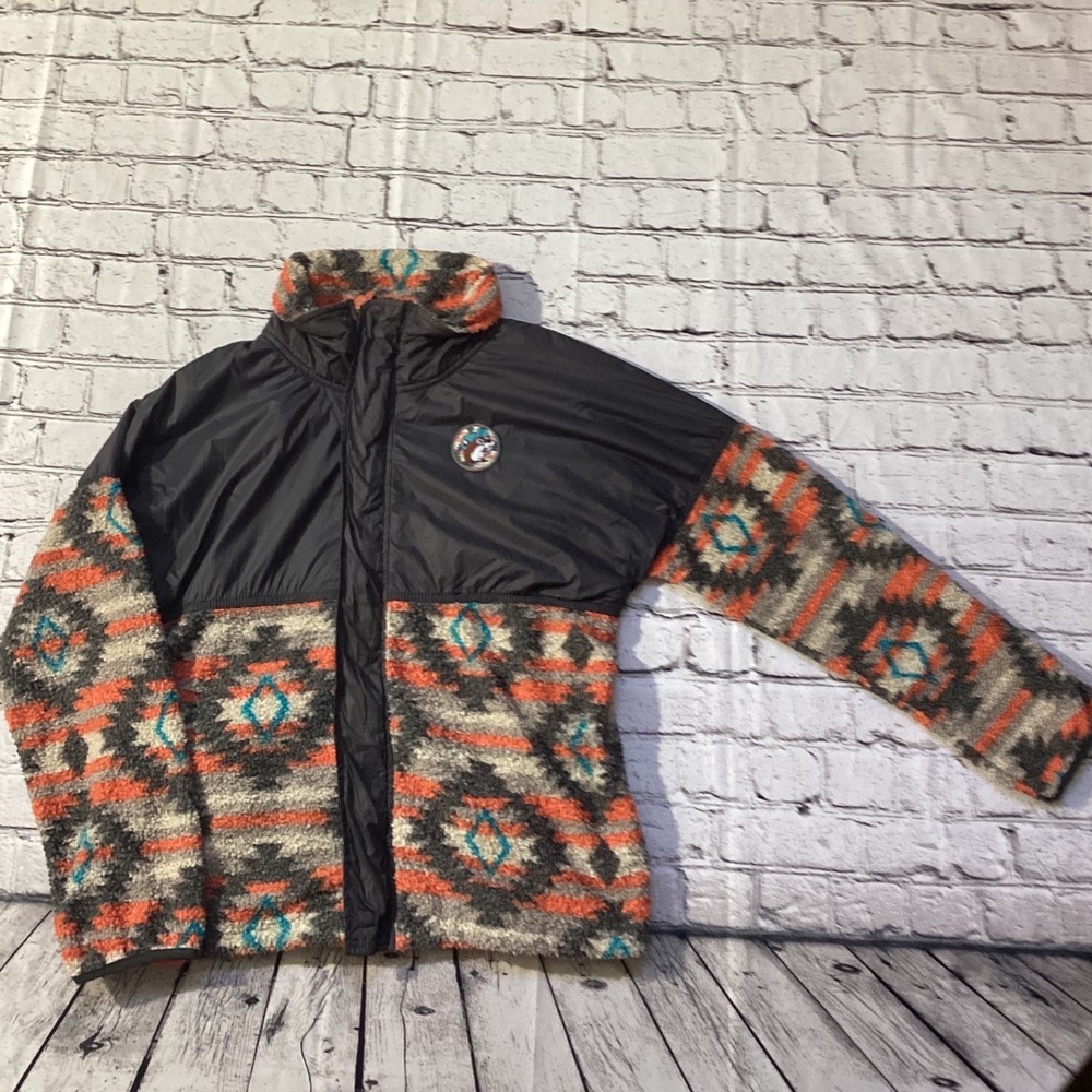 Buc-ee's Aztec Berber Jacket Mens Medium Fleece Southwestern Pattern Full Zip